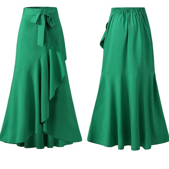 NEW| Mermaid Belted Trim Ruffled Panel Hem Skirt - Picture 2 of 11